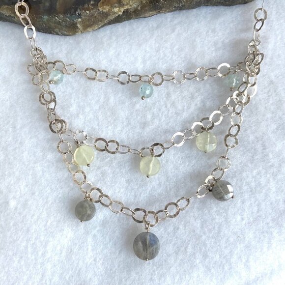 Sterling Silver 925 Multi Gemstone Multi Chain Necklace & Earrings Set 17" - Picture 12 of 16